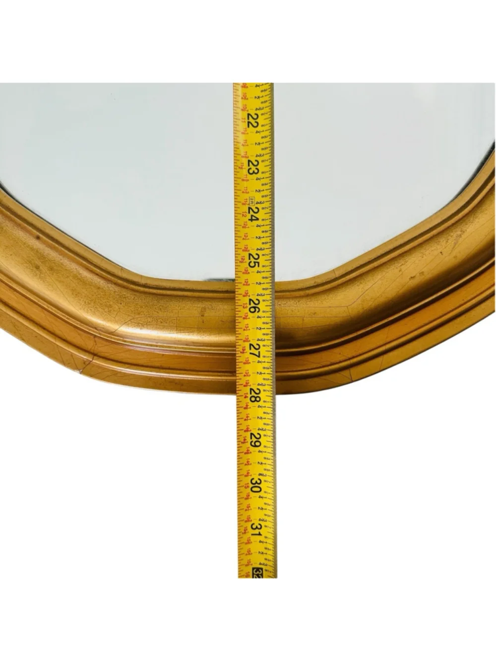 Vintage Gold Gilt Wood Octagonal Wall Mirror Ornate Baroque Hollywood Regency